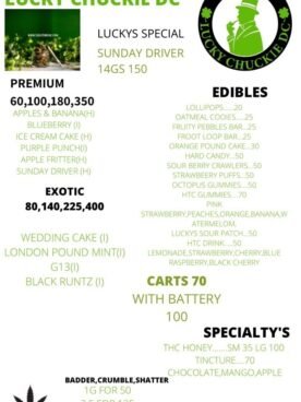 The cannabis gift menu that Lucky Chuckie sent us that shows their offerings.
